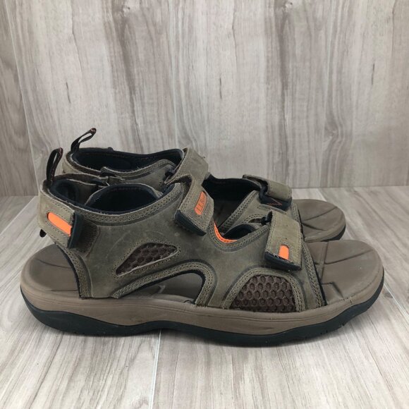 LL Bean Sandals Mens 9.5 Taupe Leather Hook and Loop Shoes - Picture 1 of 12
